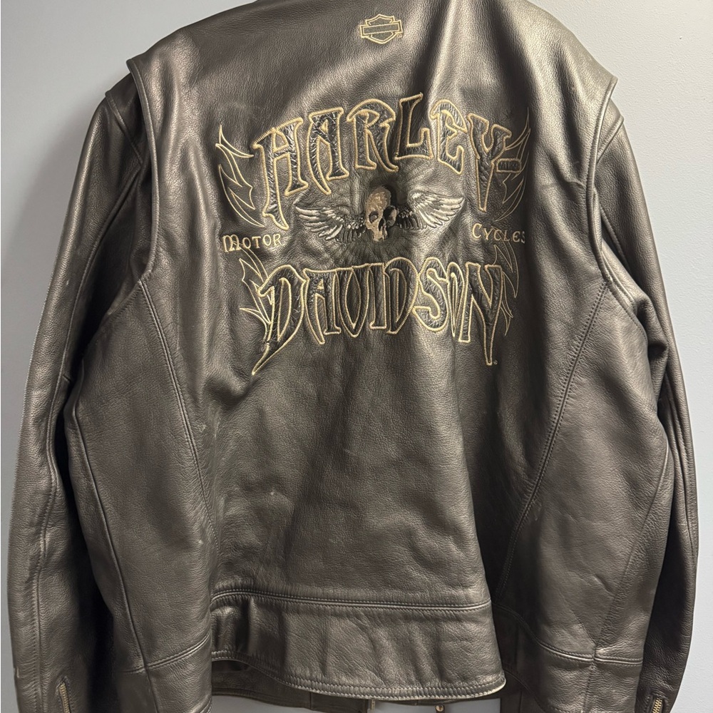 Black Heavy Leather Harley-Davidson Riding Jacket - Picture 2 of 8